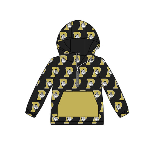 custom moq 5 tat about 6-8weekGold and Black Zip Hood Pocket Pullover Zip Hood Pocket Pullover