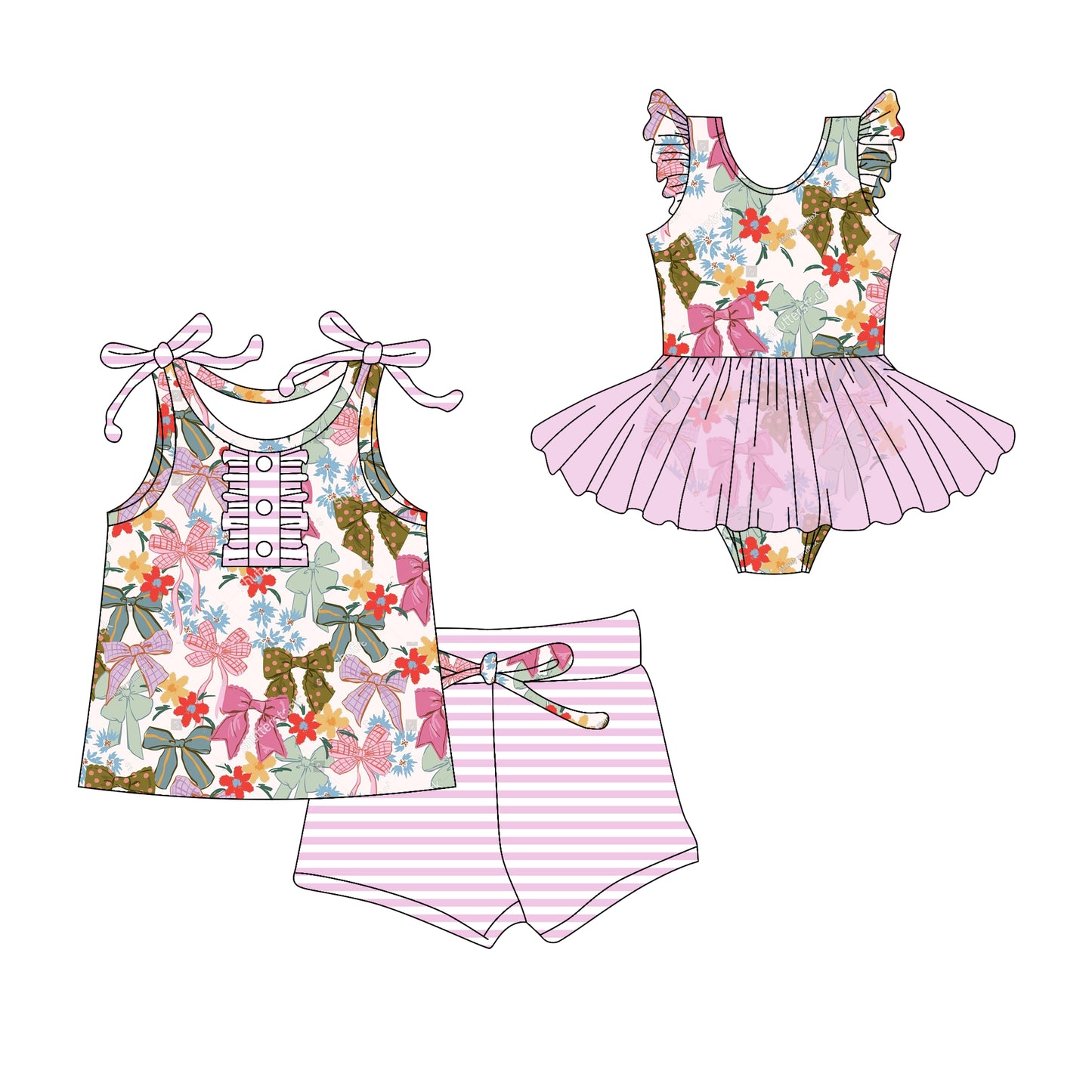 3.1 custom each style moq 5eta 4-6week Sibling Sister bow baby girl short sleeve shorts sets and romper match design