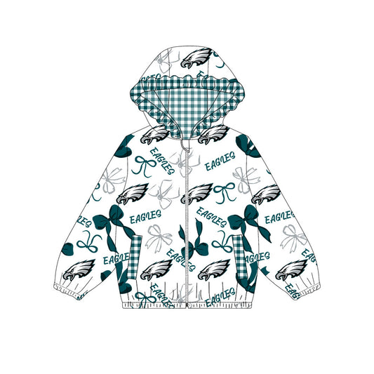 1001-Custom moq 8 mix size milk silk summer team baby girls clothes bow green hooded long sleeve top-25.10.9