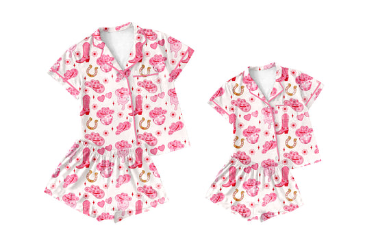 25.10.11 custom each style moq 5 eta 6-8week Sibling Sister boot hat love baby short sleeve shorts sets and adult set match design