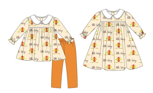 25.8.5 custom each style moq 5eta 4-6week Sibling Sisters turkey baby girl long sleeve pants sets and dress match family design