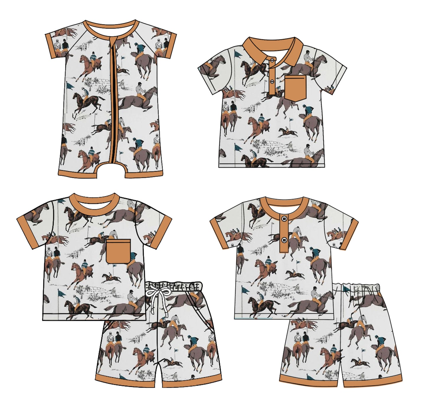3.3 custom each style moq 5eta 4-6week Sibling Sister riding horse baby girl sets 1 and sets 2 and boy rompers and top match family design
