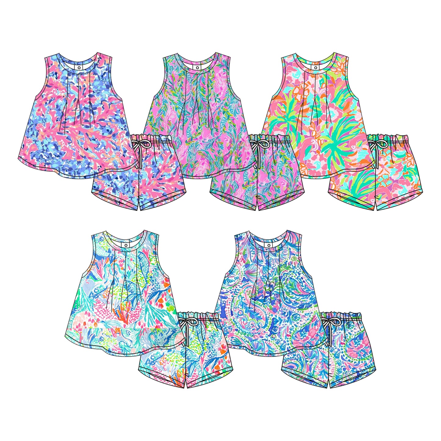 12.9 custom each style moq 5eta 4-6week Sibling Sister floral pattern baby girl short sleeve shorts fish sets 1 and easter sets 2 and set 3 match design