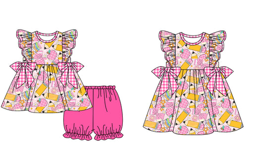 11.29 custom each style moq 5eta 4-6week Sibling Sister pencil floral pink baby girl short sleeve shorts sets and dresses match design