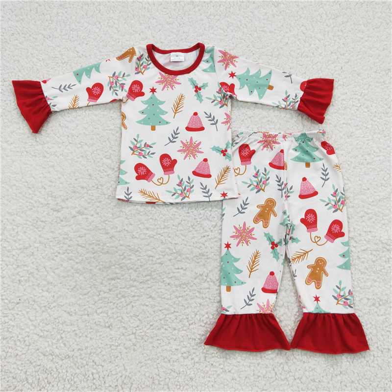 Baby boys girls Christmas style Christmas tree and cookies print on white Family Series Siblings Set