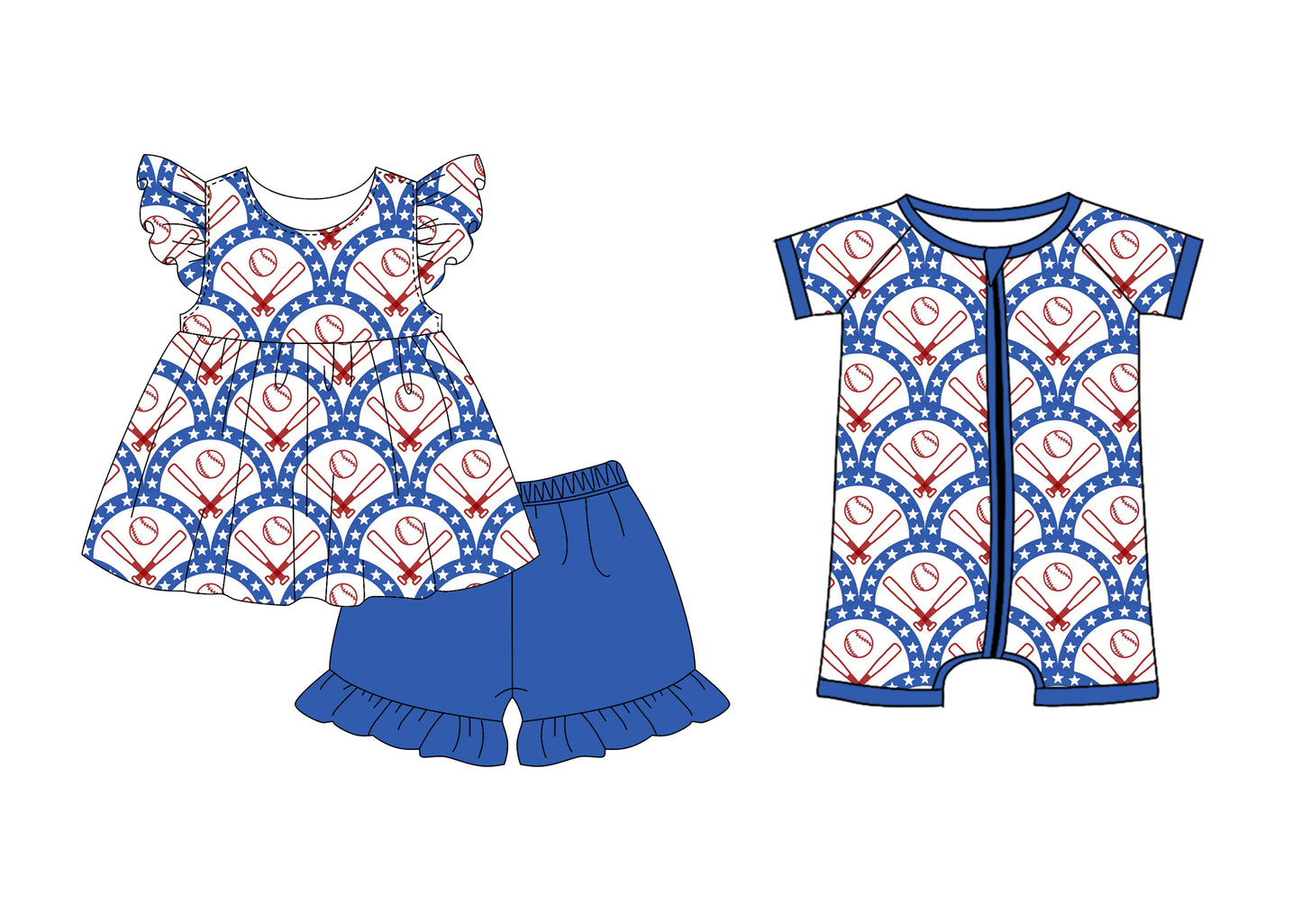 2.27 custom each style moq 5eta 4-6week Sibling Sister baseball bow baby girl short sleeve shorts sets and romper match design