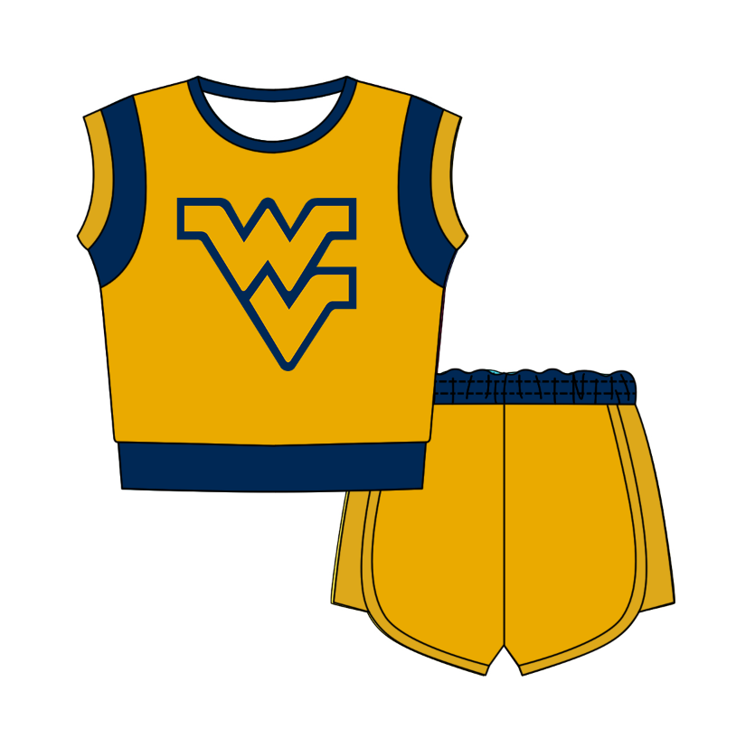 Custom moq 5 mix size milk silk summer teams Yellow  Sleeveless O-Neck Top And Shorts Set Cute And Comfortable Kids' Outfit