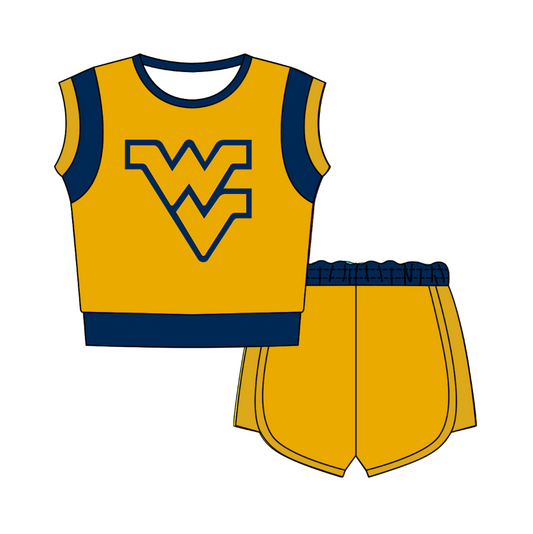 Custom moq 5 mix size milk silk summer teams Yellow  Sleeveless O-Neck Top And Shorts Set Cute And Comfortable Kids' Outfit