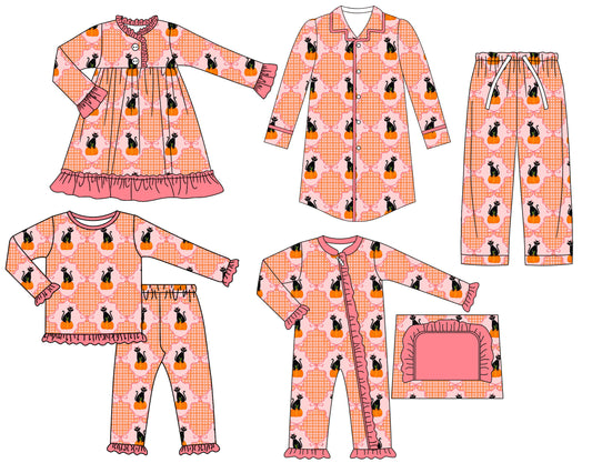 25.6.21 custom each style moq 5eta 4-6week Sibling Sisters pumpkin baby girl long sleeve pants sets and adult top and adult pants and romper and dress match family design