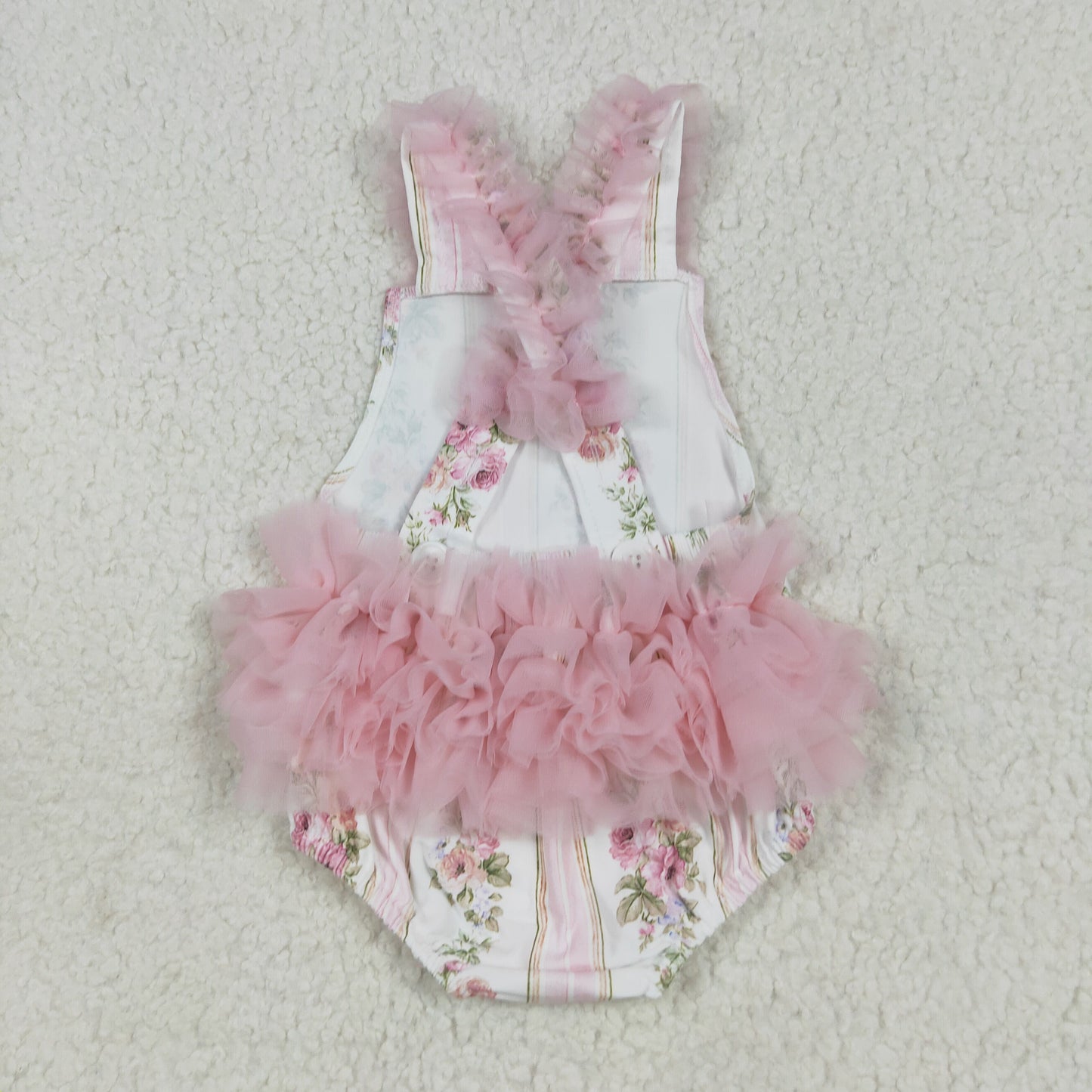 RTS NO MOQ（In Stock) SR2964 Flower and leaf pink striped tulle lace vest jumpsuit