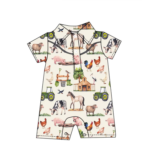 Custom moq 5 each style eta 6-7weeks baby boy clothes farm animal short sleeve romper-25.8.9