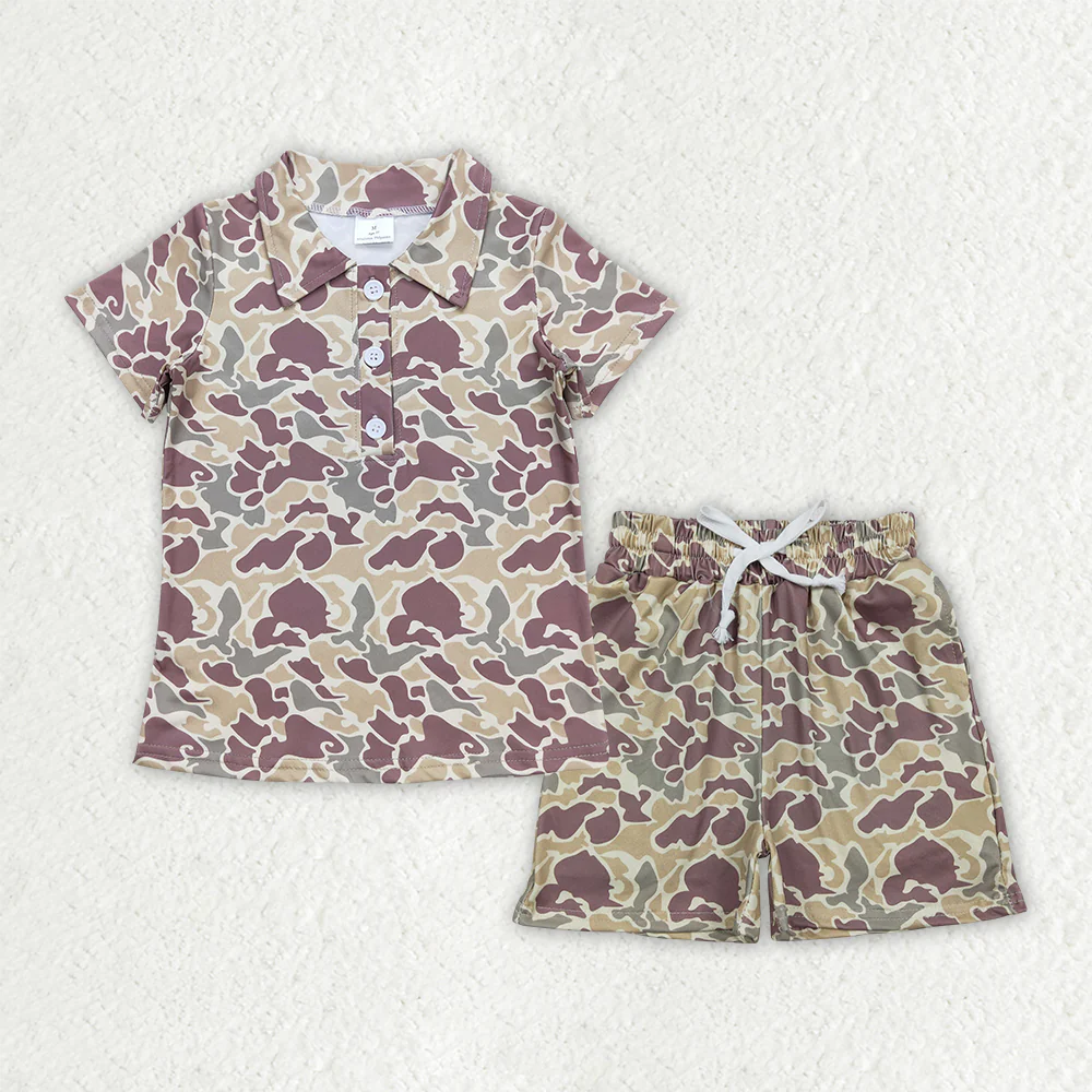 RTS NO MOQ Sibling Baby boy clothes camouflage short-sleeved shorts sets