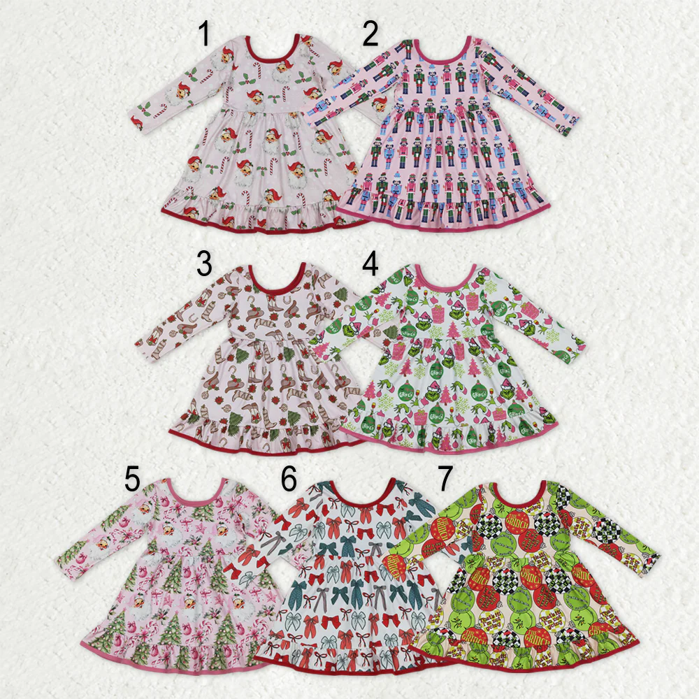 12/18m-7/8t RTS Sibling baby girls clothes Christmas long sleeve dresses