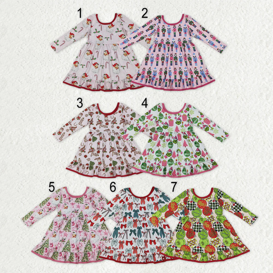 12/18m-7/8t RTS Sibling baby girls clothes Christmas long sleeve dresses