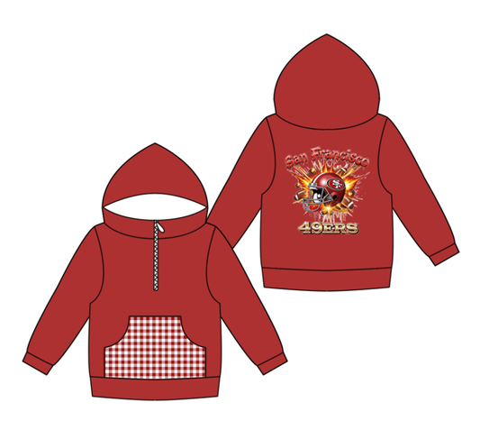 Custom moq 8 mix size milk silk summer team baby boy clothes brick red hooded long sleeve top-25.9.30