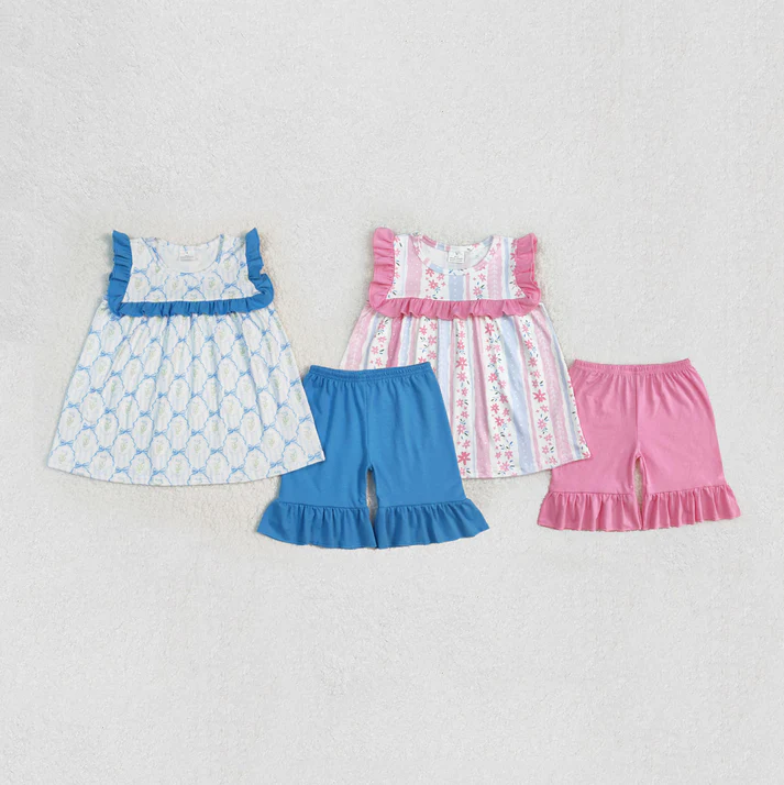 RTS NO MOQ girls short-sleeved shorts suit & short-sleeved set