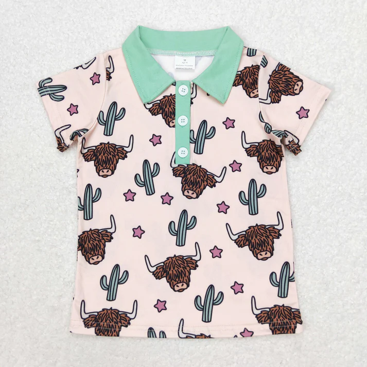 RTS NO MOQ Sibling baby boy clothes western cow head short-sleeved tops