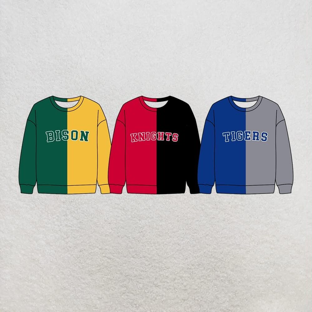 custom moq 5 mix size AYML0102 Adult Team Long Sleeve Block Letter Print Crew Neck Top