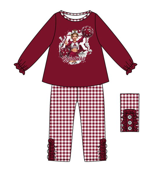 Custom moq 5 mix size milk silk summer teams baby girl clothes brick red long sleeve pants sets-25.9.13