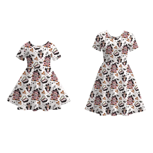 Custom moq 5 each style eta 6-7weeks halloween baby girl short sleeve dress and adult dress-25.7.16