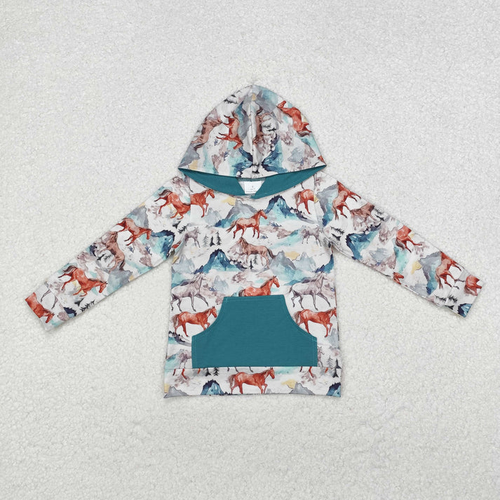 RTS NO MOQ Sibling baby boy clothes camouflage duck horse hooded long-sleeved tops
