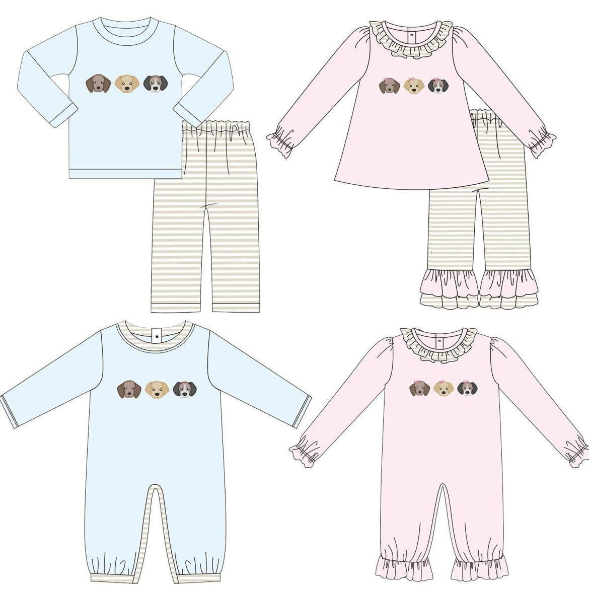 Custom moq 5 each style eta 6-7weeks baby girl clothes puppy long sleeve pants sets 2 and romper 2-25.8.1