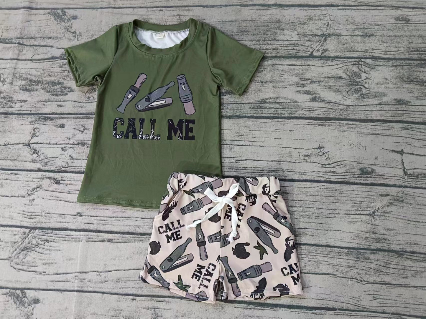 custom moq 5 eta 5weeks mix size Summer boys clothes CALL ME green short sleeve shorts sut