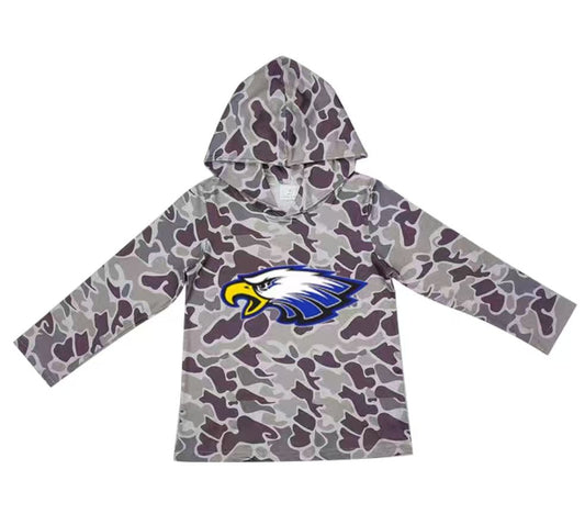 Custom moq 5 mix size milk silk summer team baby girls and boys clothes camouflage hooded long sleeve top-25.10.22