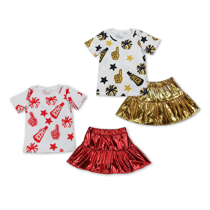 RTS NO MOQ Girls Boys cheers short sleeve Clothes skirts Sets