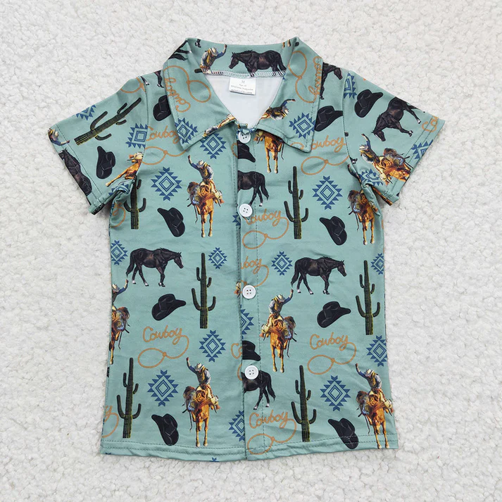RTS Baby Boys Western Summer Sibling Button Ups Short Sleeve Shirts Tops
