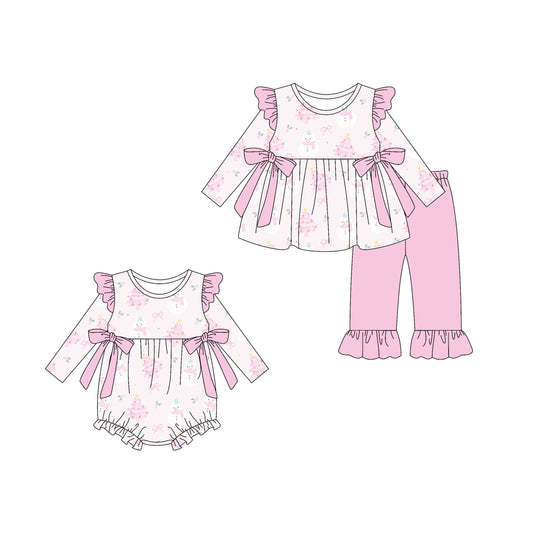 25.5.13 custom each style moq 5eta 4-6week Sibling Sisters Christmas bow baby boy long sleeve pants sets and rompers match family design