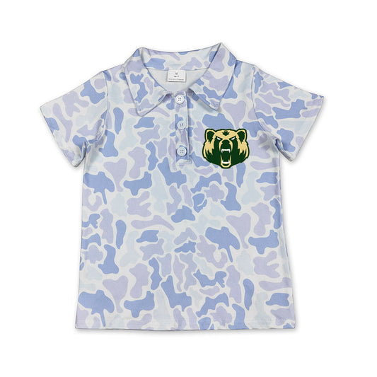 Custom moq 5 mix size milk silk summer teams Kids Boys Short Sleeve Light Blue Camo Casual Polo Top