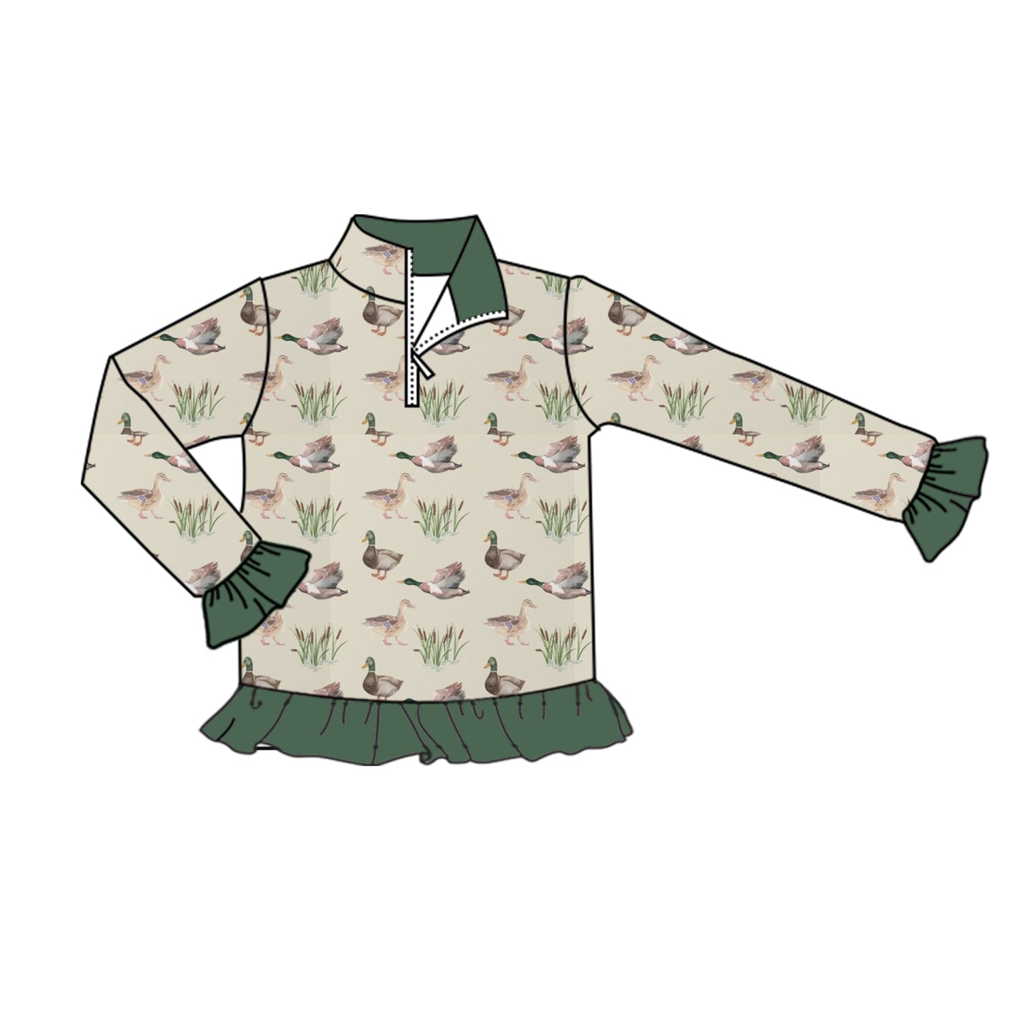 5.11 custom each style moq 5 eta 4-5 week duck prints long sleeve tops for boys and girls