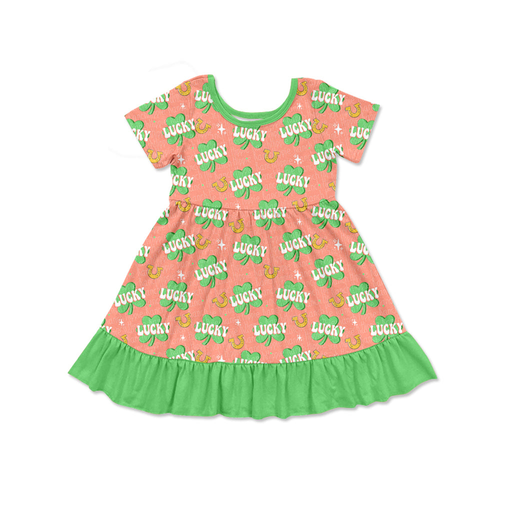 11.2 custom each style moq 5eta 4-6week Sibling Sister lucky baby girl sets and dress and rompers match family design