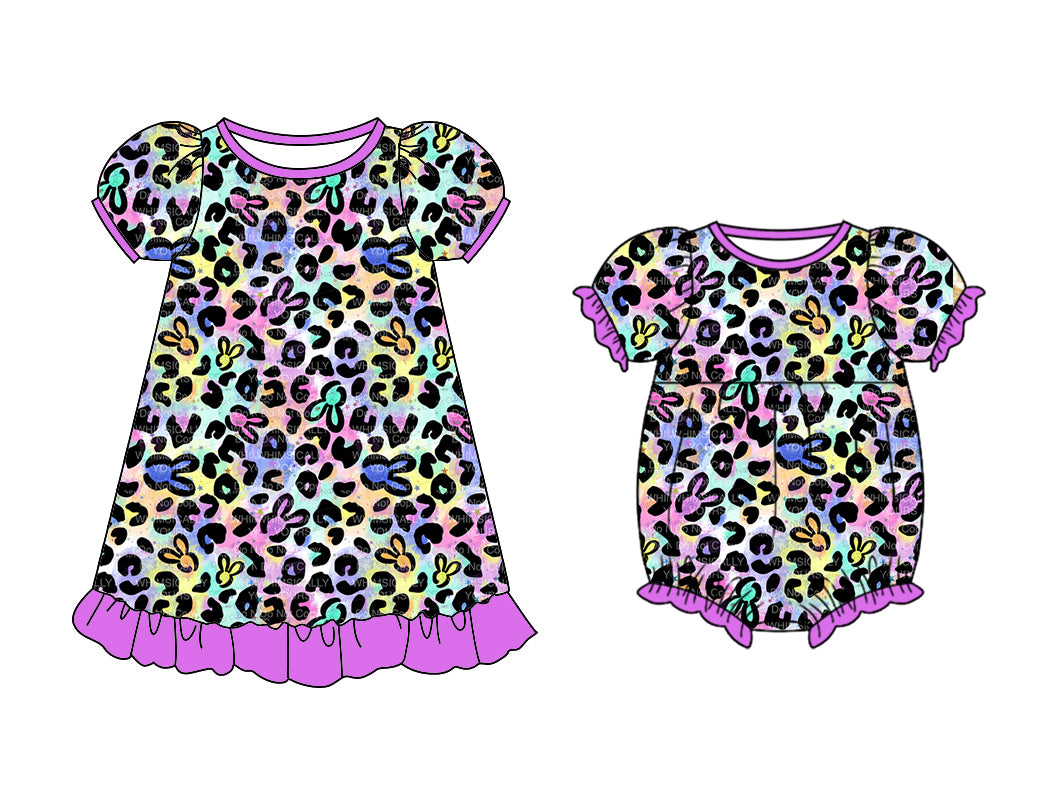 11.11 custom each style moq 5eta 4-6week Sibling Sister leopard baby girl short sleeve dress and rompers match family design