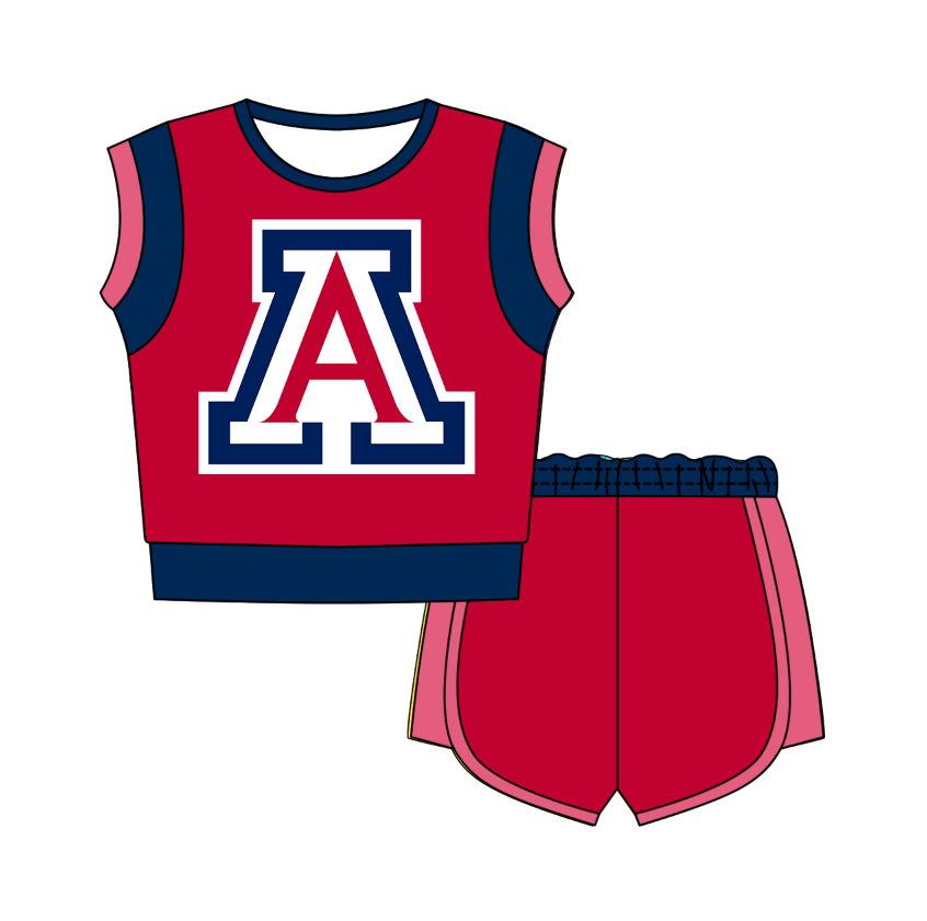 Custom moq 5 mix size milk silk summer teams Red  Sleeveless O-Neck Top And Shorts Set Cute And Comfortable Kids' Outfit