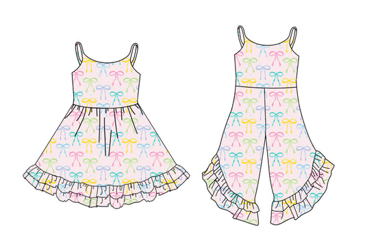 2.26 custom each style moq 5eta 4-6week Sibling Sister bow baby girl dress and jumpsuit match family design