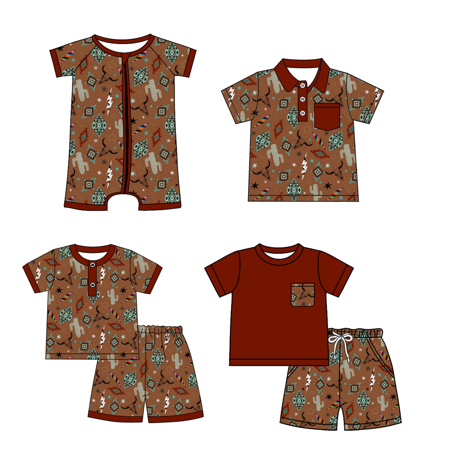 3.17 custom each style moq 5eta 4-6week Sibling Sister catcus baby girl sets 1 and sets 2 and boy rompers and top match family design