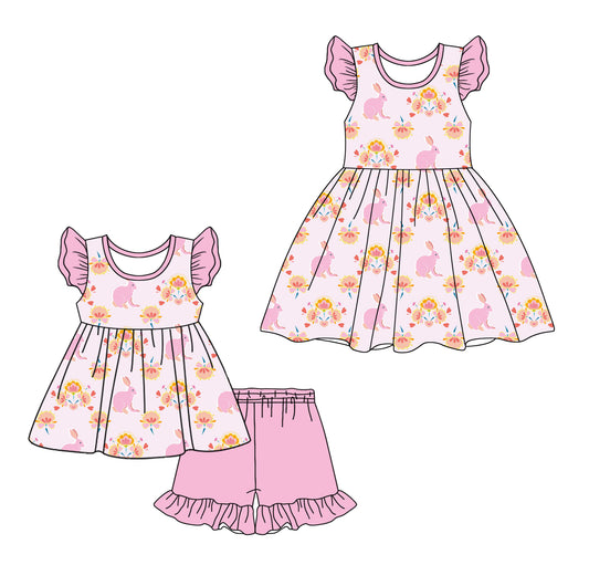 12.14 custom each style moq 5eta 4-6week Sibling Sister easter baby girl short sleeve shorts sets and dresses match design