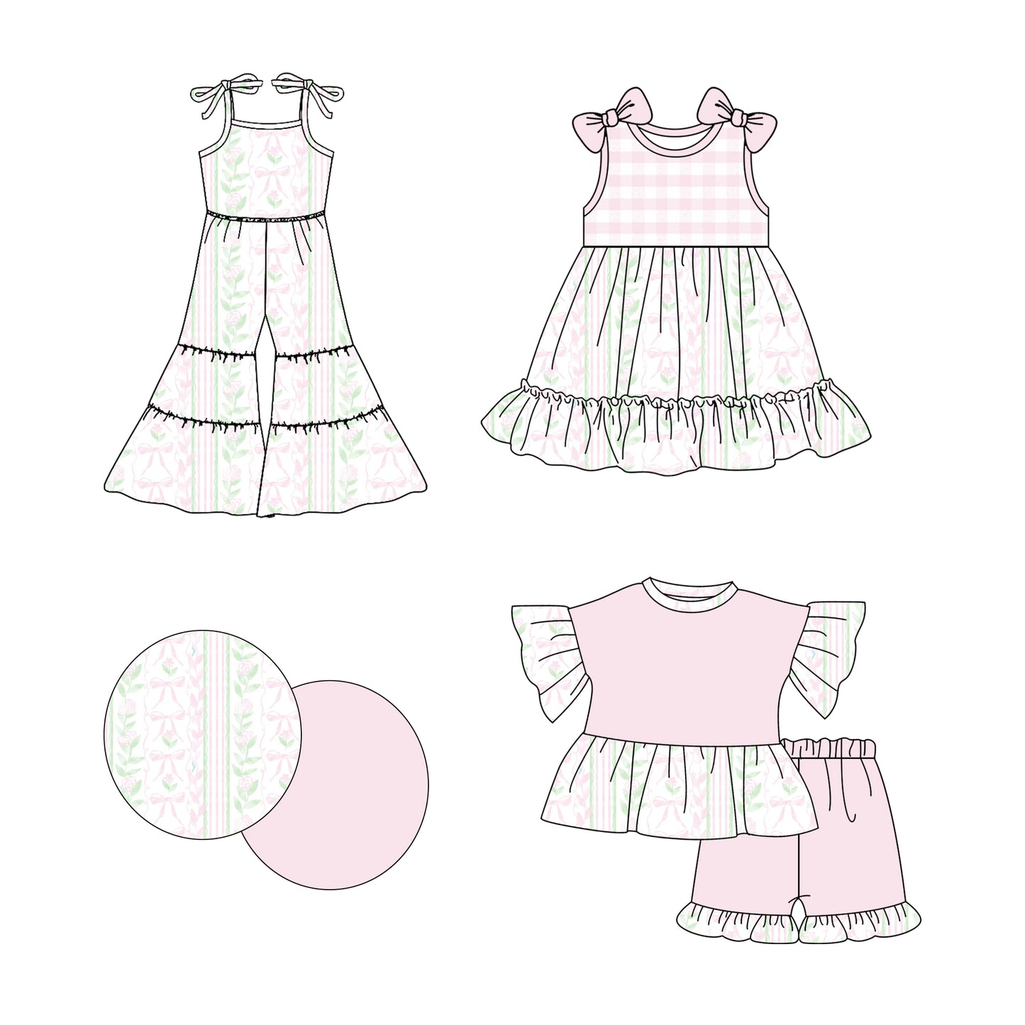 2.22 custom each style moq 5eta 4-6week Sibling Sister floral baby girl sets and dress and jumpsuit match family design