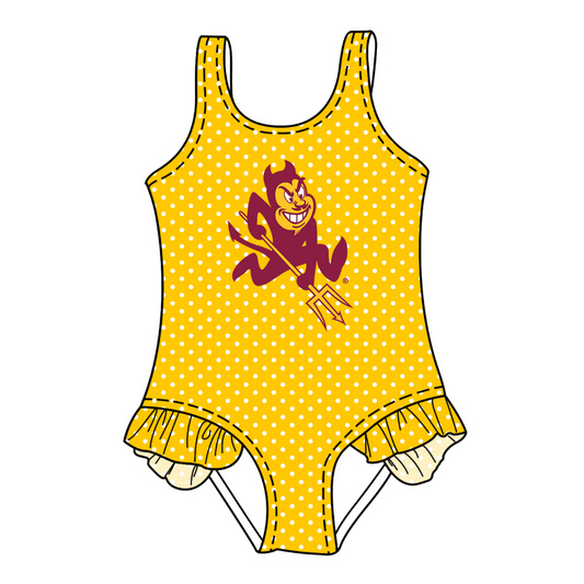 Custom moq 5 mix size milk silk summer teams Yellow Baby Girl Sleeveless Polka Dot Lace Onesie Swimsuit Cute Summer Beachwear for Little Girls