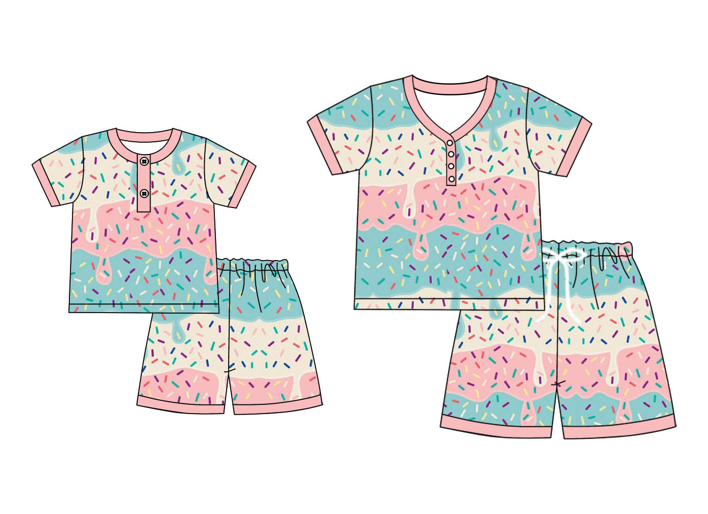 4.21 custom each style moq 5eta 4-6week Sibling Sister short sleeve shorts sets and adult sets match design