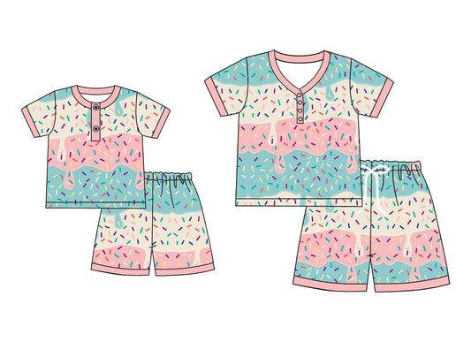4.21 custom each style moq 5eta 4-6week Sibling Sister short sleeve shorts sets and adult sets match design