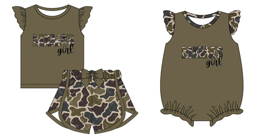 12.3 custom each style moq 5eta 4-6week Sibling Sister MAMA GIRL camouflage baby girl short sleeve shorts sets and rompers match design