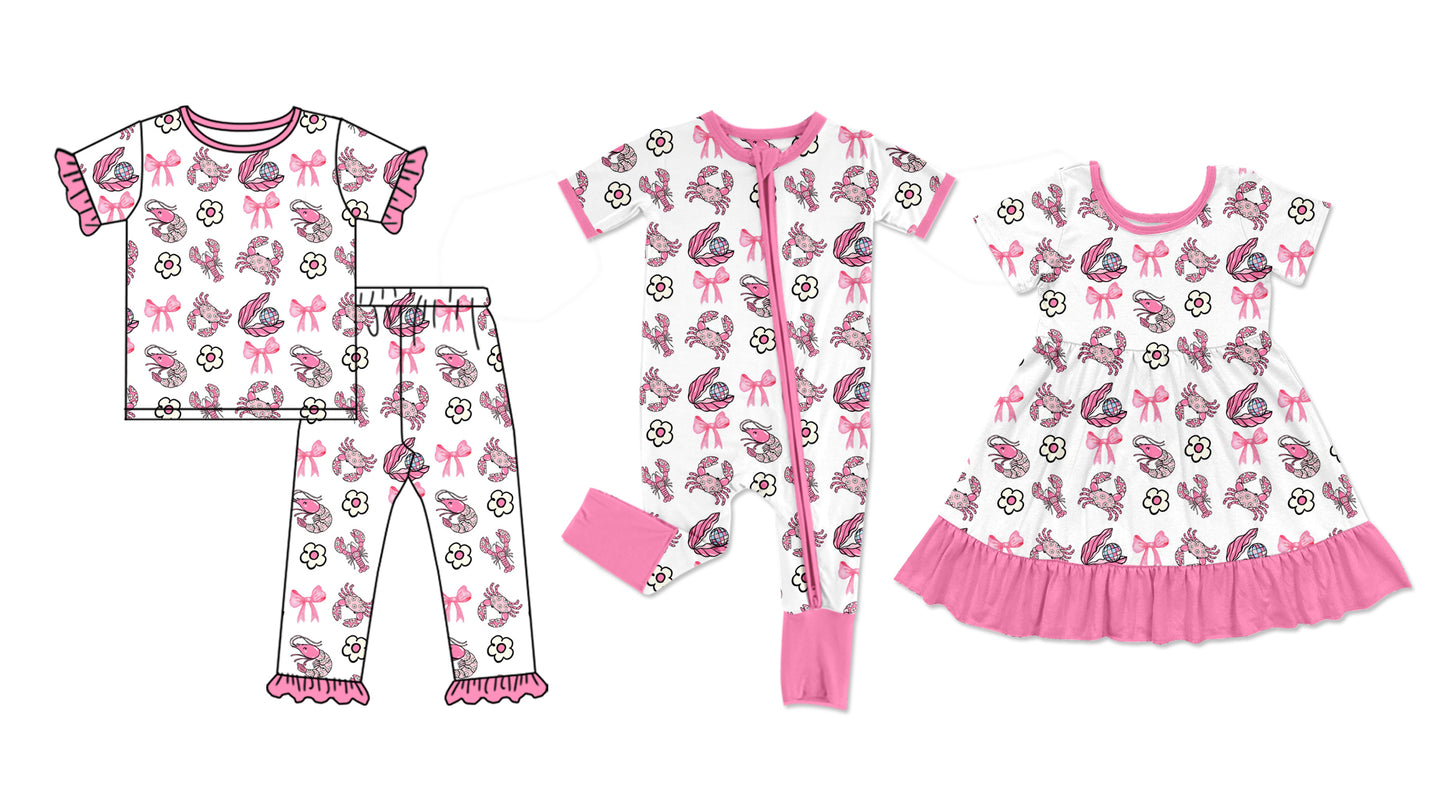 25.10.11 custom each style moq 5 eta 6-8week Sibling Sisters crab bow baby girl short sleeve pants sets and dress and rompers match family design