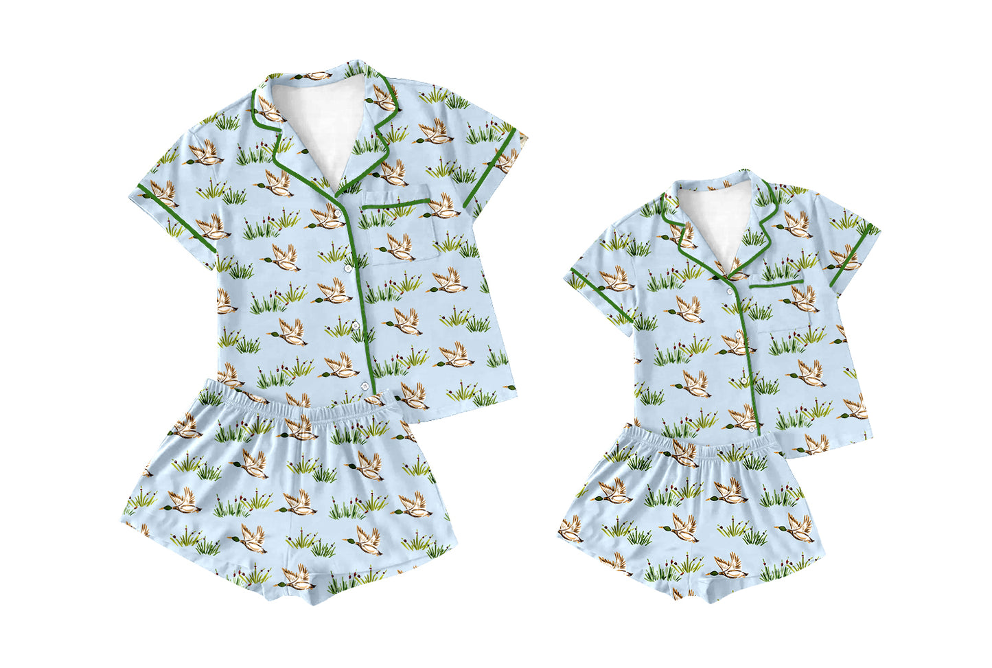 11.13 custom each style moq 5eta 4-6week Sibling Sister duck baby boys short sleeve shorts sets and adult sets match design