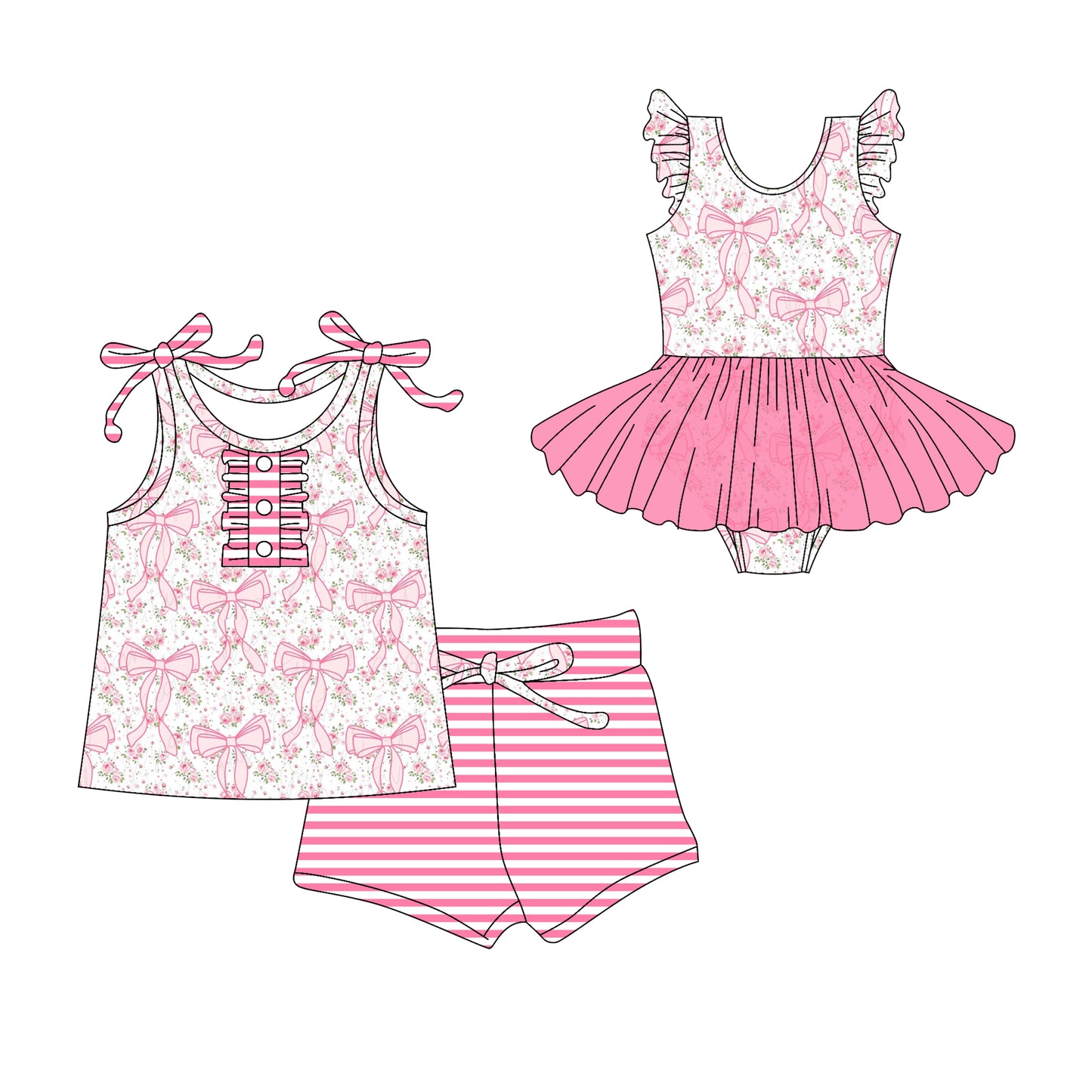 3.1 custom each style moq 5eta 4-6week Sibling Sister bow baby girl short sleeve shorts sets and romper match design