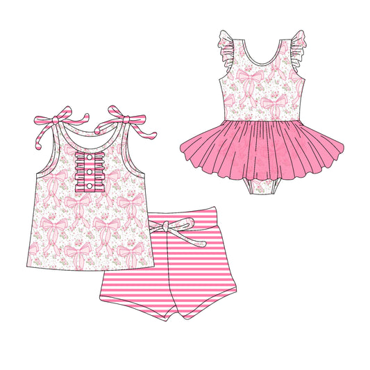 3.1 custom each style moq 5eta 4-6week Sibling Sister bow baby girl short sleeve shorts sets and romper match design