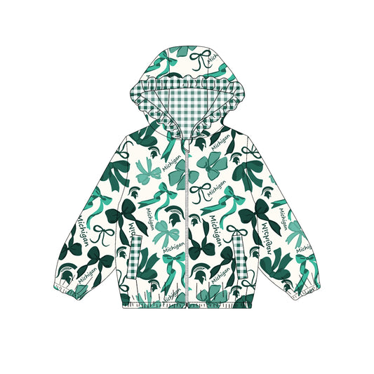 Custom moq 5 mix size milk silk summer teams baby girls clothes lace bow green hooded long sleeve top-25.9.2