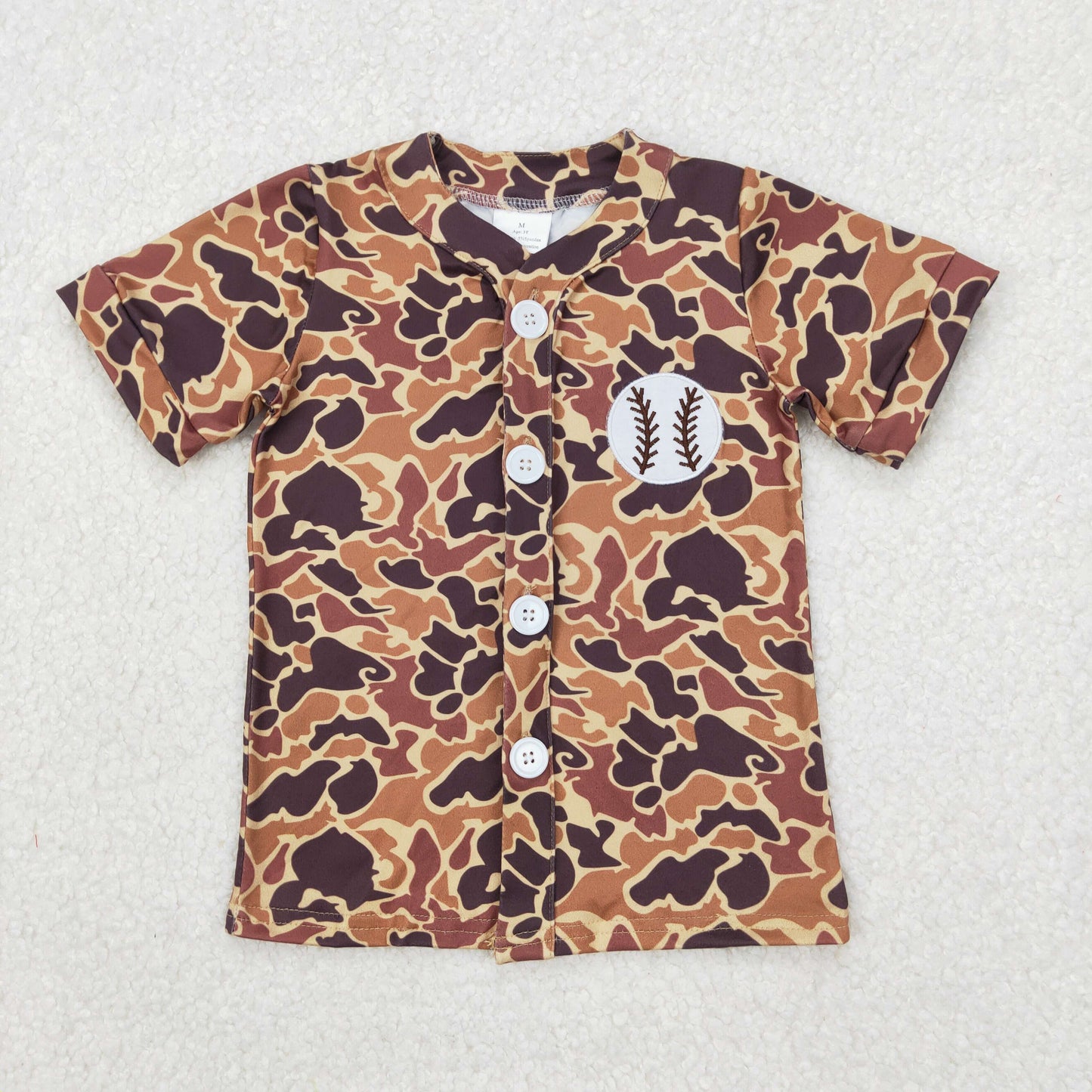 RTS NO MOQ（In Stock) Embroidered baseball brown camouflage short-sleeved top